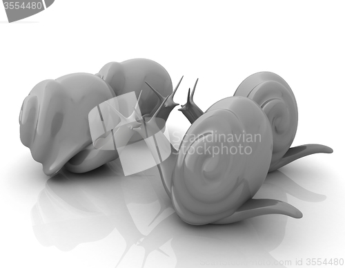 Image of 3d fantasy animals, snails on white background 