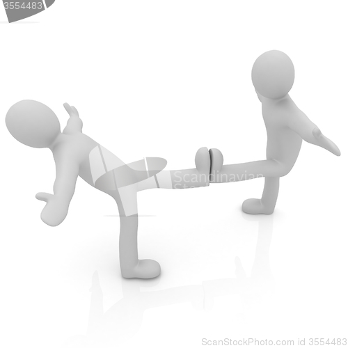 Image of 3d mans isolated on white. Series: morning exercises - hands in 