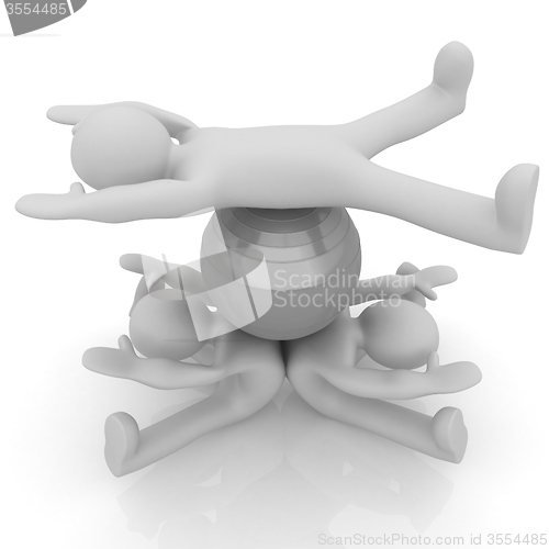 Image of 3d man exercising position on fitness ball. My biggest pilates s