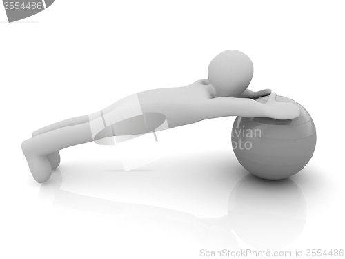 Image of 3d man exercising position on fitness ball. My biggest pilates s