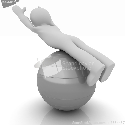 Image of 3d man exercising position on fitness ball. My biggest pilates s