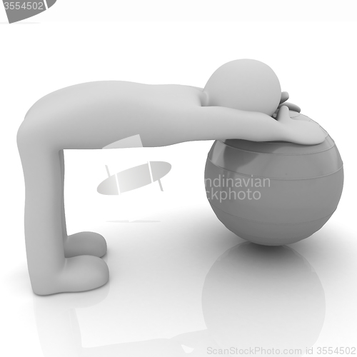 Image of 3d man exercising position on fitness ball. My biggest pilates s