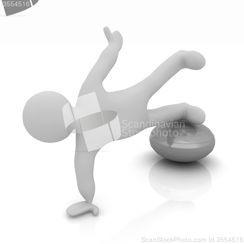 Image of 3d man exercising position on fitness ball. My biggest pilates s