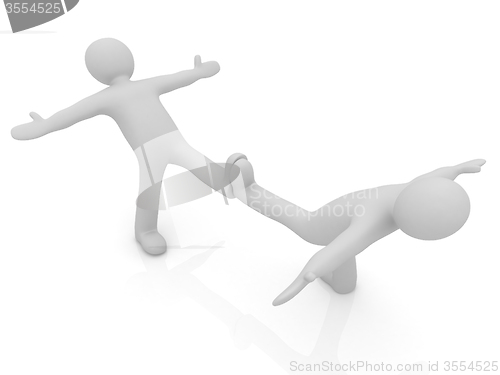 Image of 3d mans isolated on white. Series: morning exercises - hands in 