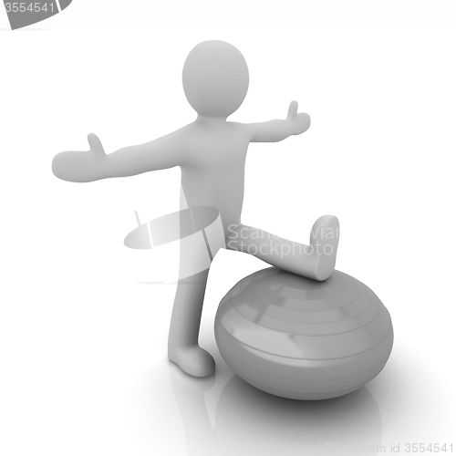 Image of 3d man exercising position on fitness ball. My biggest pilates s