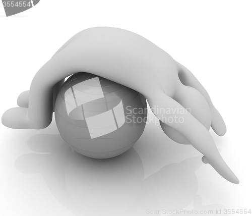 Image of 3d man exercising position on fitness ball. My biggest pilates s