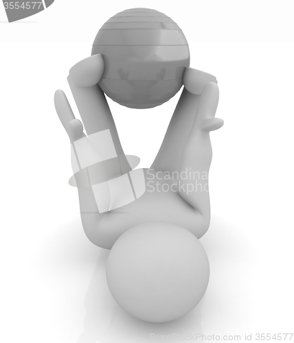 Image of 3d man exercising position on fitness ball. My biggest pilates s