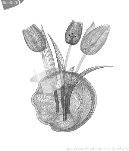 Image of Tulips with leaf in vase