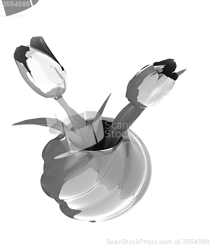 Image of Tulips with leaf in vase