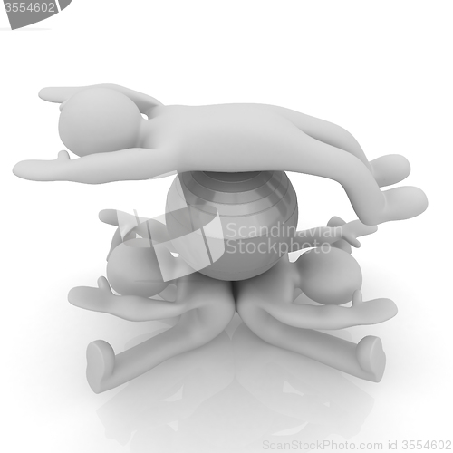Image of 3d man exercising position on fitness ball. My biggest pilates s