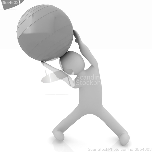Image of 3d man exercising position on fitness ball. My biggest pilates s