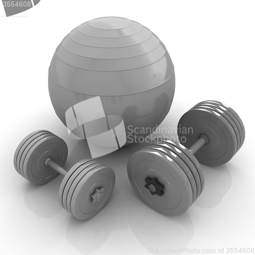 Image of Fitness ball and dumbell