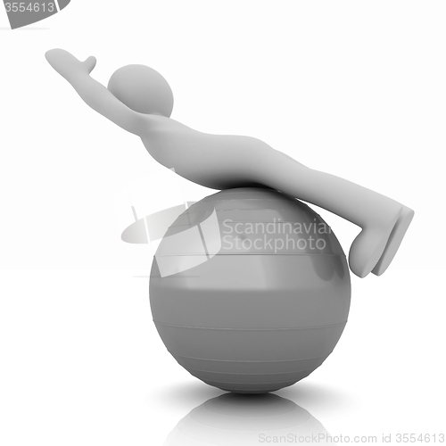 Image of 3d man exercising position on fitness ball. My biggest pilates s