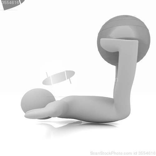 Image of 3d man exercising position on fitness ball. My biggest pilates s