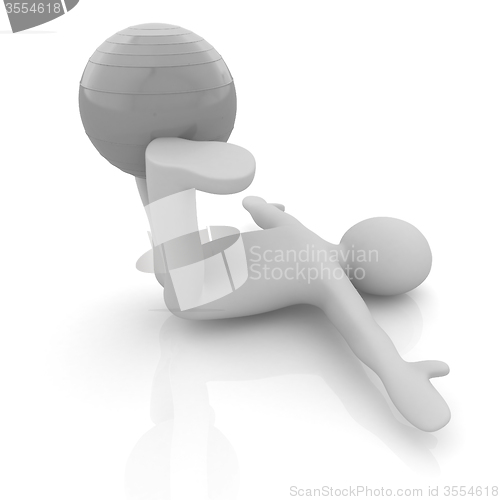 Image of 3d man exercising position on fitness ball. My biggest pilates s