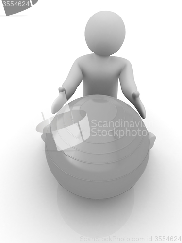 Image of 3d man exercising position on fitness ball. My biggest pilates s