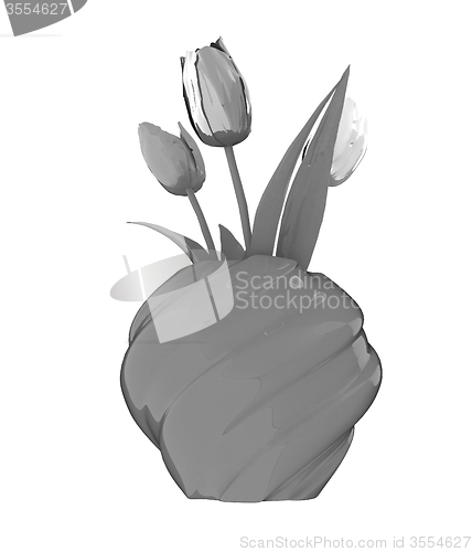 Image of Tulips with leaf in vase