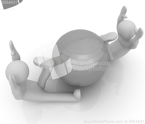 Image of 3d man exercising position on fitness ball. My biggest pilates s