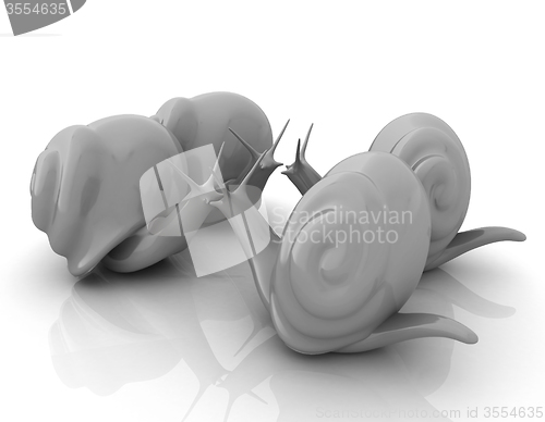 Image of 3d fantasy animals, snails on white background 