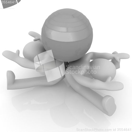 Image of 3d man exercising position on fitness ball. My biggest pilates s