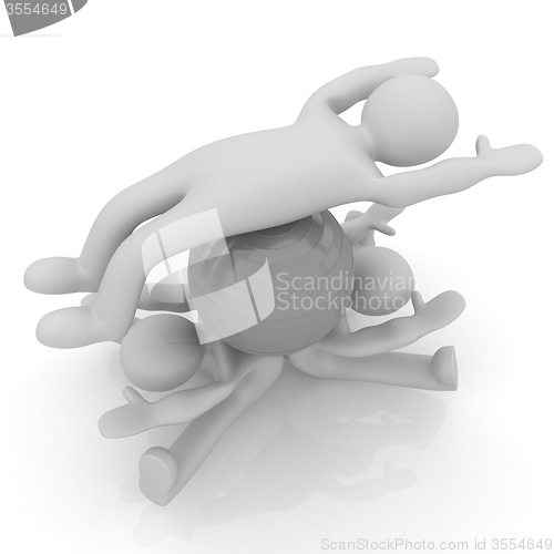 Image of 3d man exercising position on fitness ball. My biggest pilates s