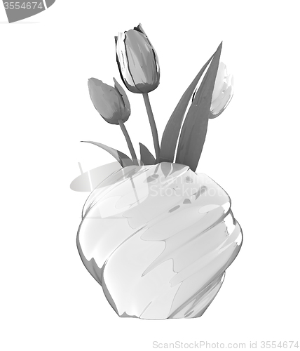 Image of Tulips with leaf in vase