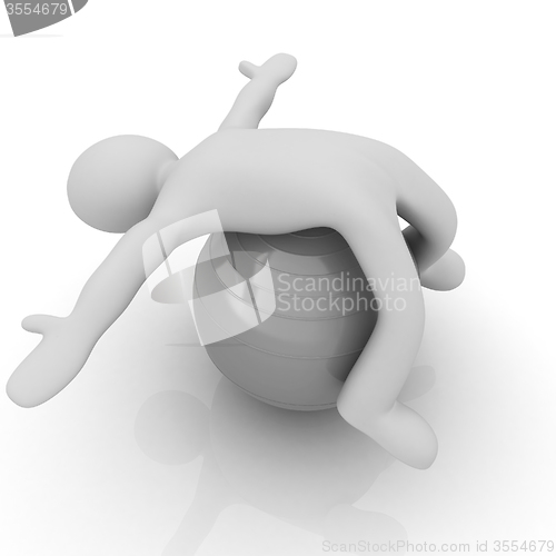 Image of 3d man exercising position on fitness ball. My biggest pilates s