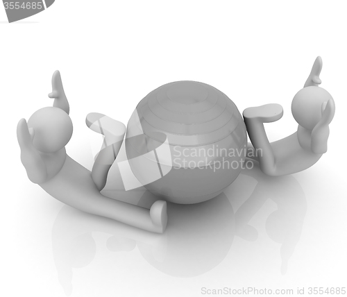 Image of 3d man exercising position on fitness ball. My biggest pilates s