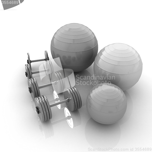 Image of Fitness ball and dumbell