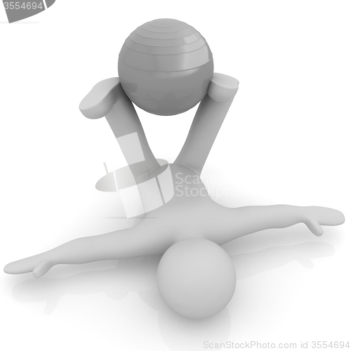 Image of 3d man exercising position on fitness ball. My biggest pilates s
