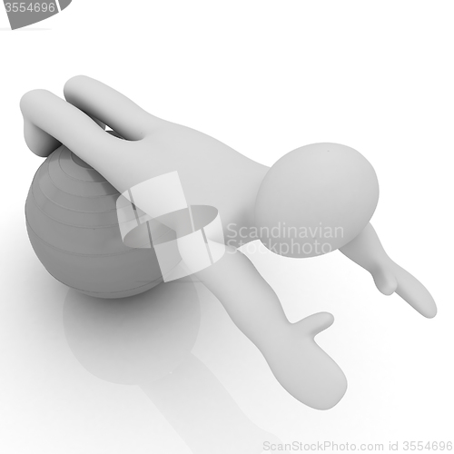 Image of 3d man exercising position on fitness ball. My biggest pilates s