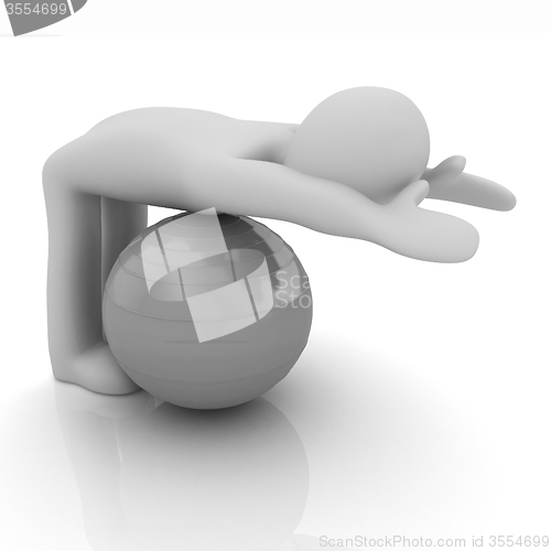 Image of 3d man exercising position on fitness ball. My biggest pilates s