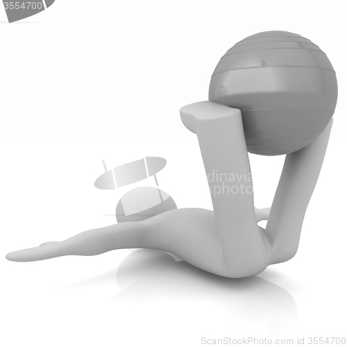 Image of 3d man exercising position on fitness ball. My biggest pilates s