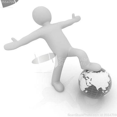 Image of 3d man and earth. Global business concept: the whole earth at my