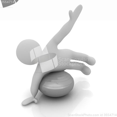 Image of 3d man exercising position on fitness ball. My biggest pilates s
