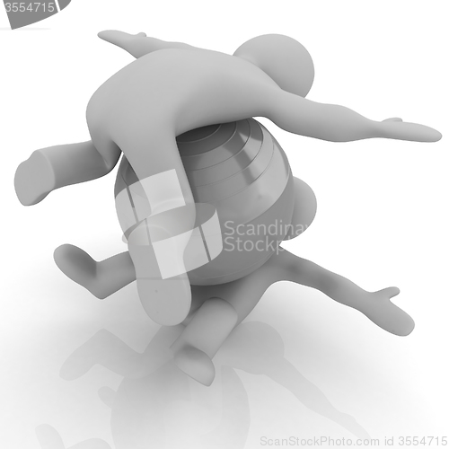 Image of 3d man exercising position on fitness ball. My biggest pilates s