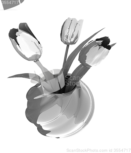 Image of Tulips with leaf in vase