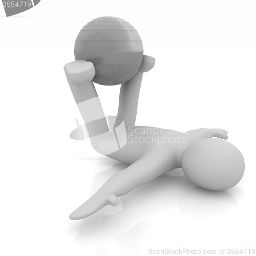 Image of 3d man exercising position on fitness ball. My biggest pilates s