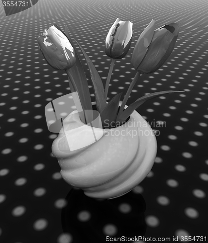 Image of Tulips with leaf in vase