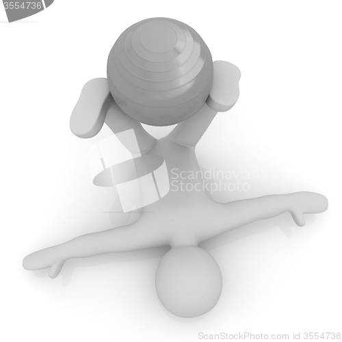 Image of 3d man exercising position on fitness ball. My biggest pilates s