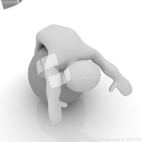 Image of 3d man exercising position on fitness ball. My biggest pilates s