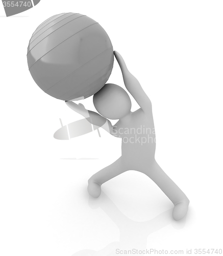 Image of 3d man exercising position on fitness ball. My biggest pilates s