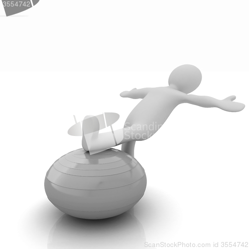 Image of 3d man exercising position on fitness ball. My biggest pilates s