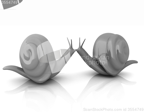 Image of 3d fantasy animals, snails on white background 