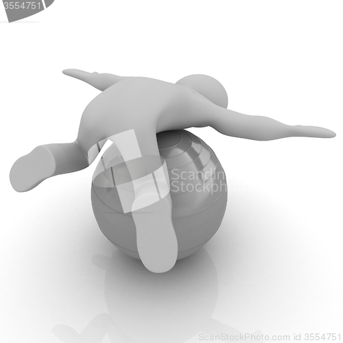 Image of 3d man exercising position on fitness ball. My biggest pilates s