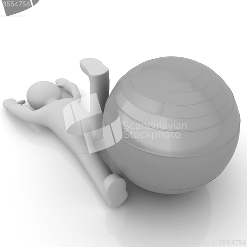 Image of 3d man exercising position on fitness ball. My biggest pilates s
