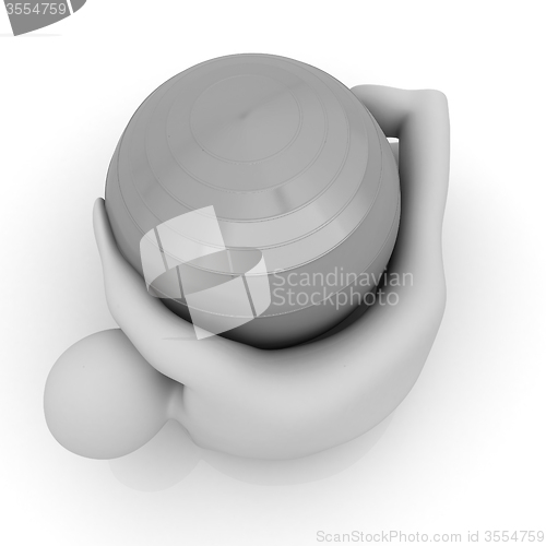 Image of 3d man exercising position on fitness ball. My biggest pilates s