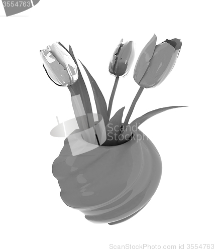 Image of Tulips with leaf in vase