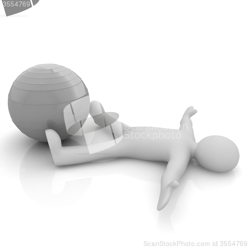Image of 3d man exercising position on fitness ball. My biggest pilates s