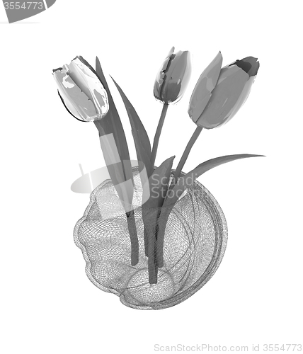 Image of Tulips with leaf in vase